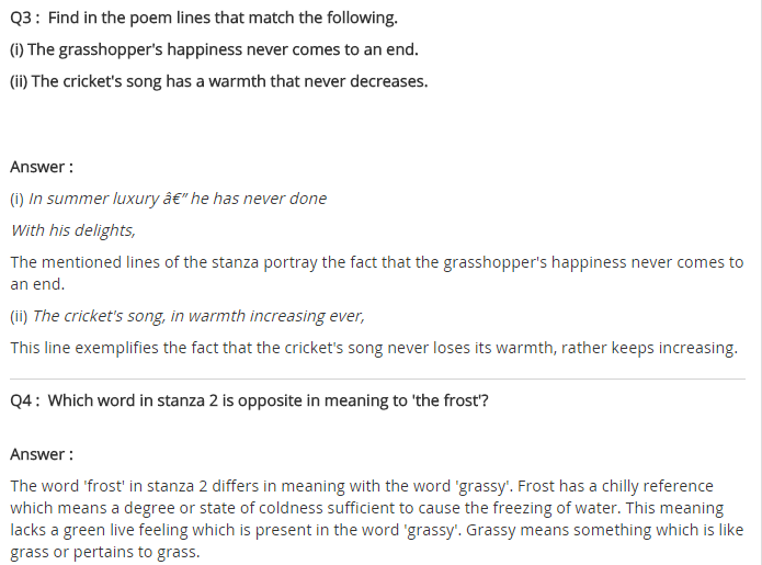 NCERT solutions for class 8 English Honeydew On The Grasshopper and Cricket poem