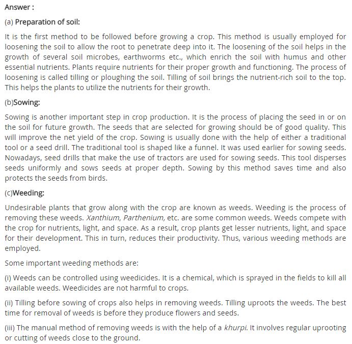 NCERT Solutions for class 8 Science Chapter 1 Crop Production and Management