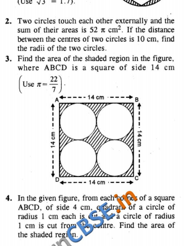 CBSE Class 10 Areas Related to Circles Solutions HOTS 