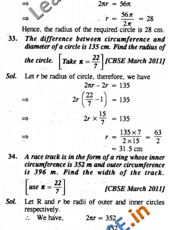  CBSE Class 10 Areas Related to Circles Solutions SAQ 2 Marks 