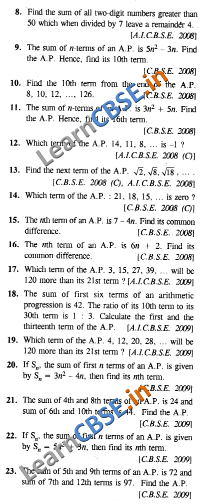  CBSE Maths Board Papers Class 10Arithmetic Progressions 