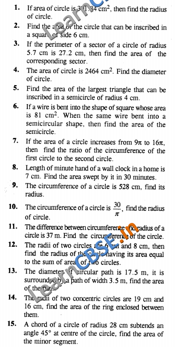  CBSE CCE Summative Assessment Class 10 Maths Areas Related To Circles VSAQ 