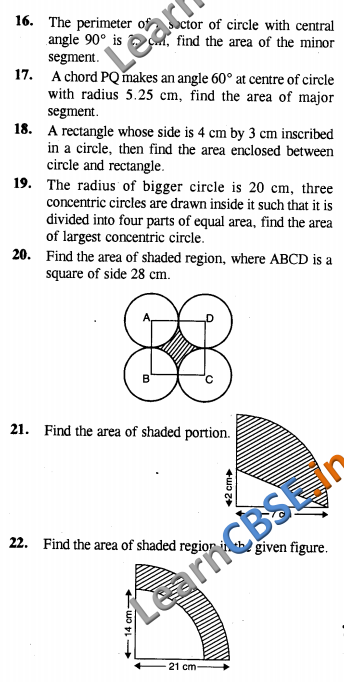  CBSE NCERT CCE Summative Assessment Class 10 Maths Areas Related To Circles VSAQ 