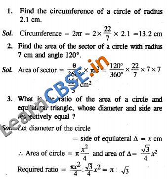  CBSE Class 10 Maths Areas Related to Circles Formative Assessment 