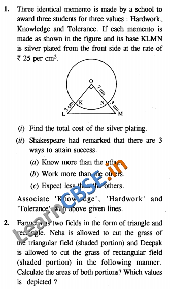  CBSE Class 10 Areas Related to Circles Solutions Value Based Questions For Practice 