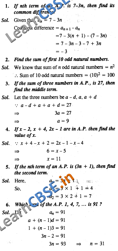  CBSE Class 10 Maths Arithmetic Progressions Formative Assessment 