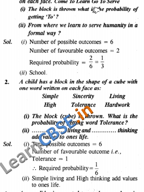  CBSE Class 10 Maths Probability Value based Questions 