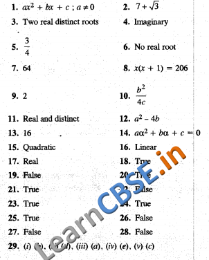  CBSE Class 10 Maths Quadratic Equations Formative Assessment Answers 
