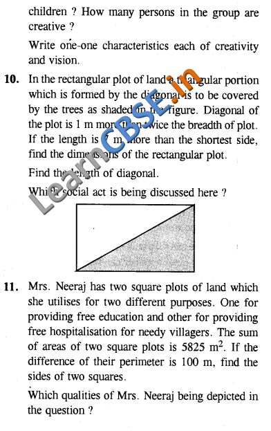  Maths CBSE Class 10 Quadratic Equations Value Based Questions For Practice 03 