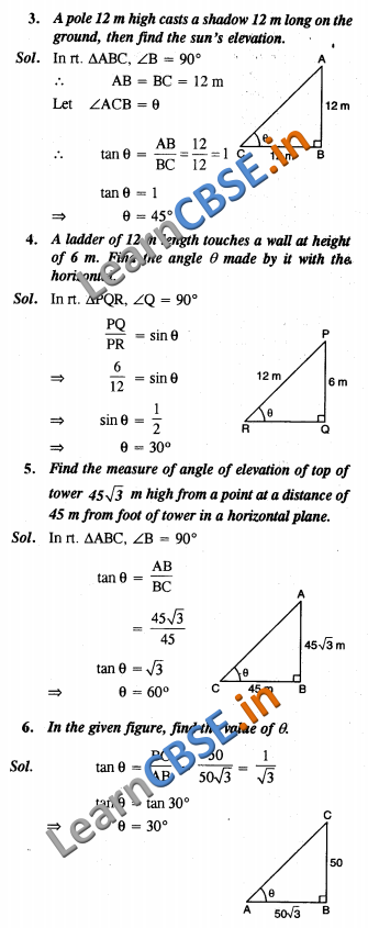  Maths CBSE Class 10 Some Applications Of Trigonometry Formative Assessment 