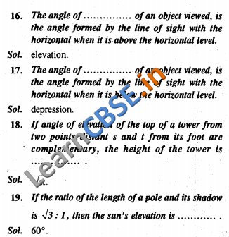  NCERT Class 10 Maths Some Applications Of Trigonometry Objective Type Questions 