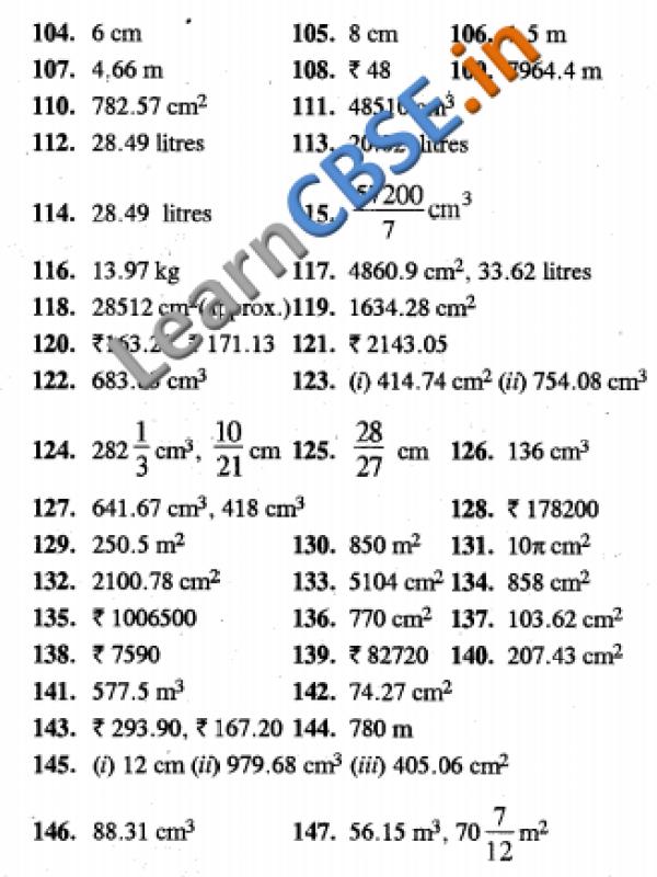 CBSE Class 10 Maths Surface Areas and Volumes Formative Assessment Answers 01 