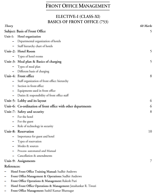  Front Office Management Syllabus 