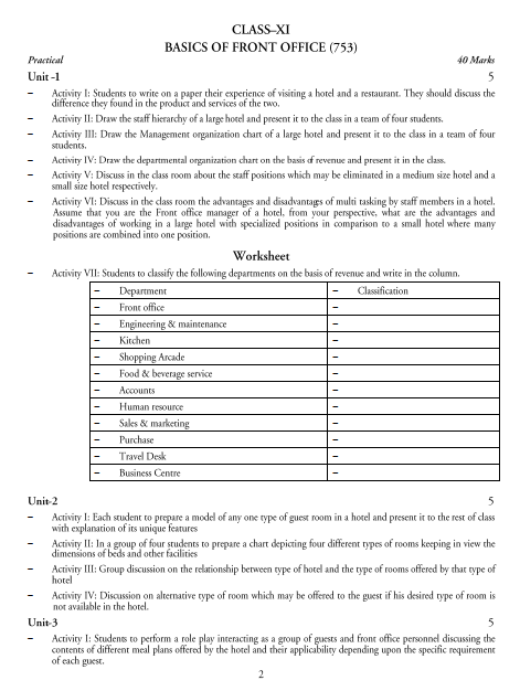  Front Office Management Syllabus 