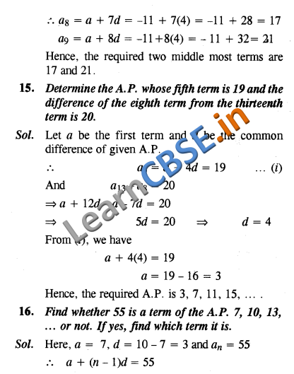  CBSE Maths Exemplar Solutions Class 10 Arithmetic Progressions SAQ 2 Marks 