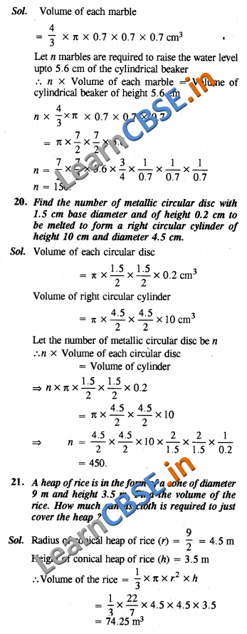  CBSE Class 10 Surface Areas and Volumes Solutions NCERT Exemplar Solutions SAQ  